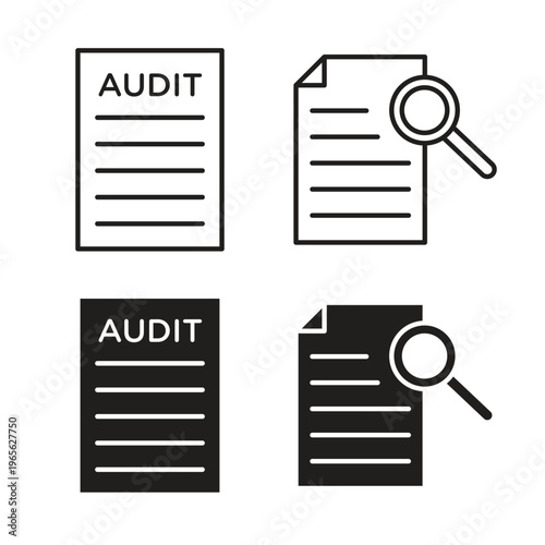 Audit icon collection. Black Line stroke silhouette style icons