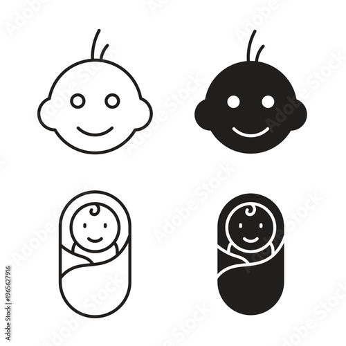 Baby icon in line and glyph style. Flat and stroke icons