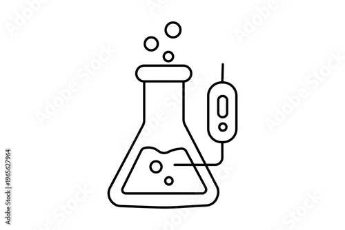 The image is a minimalist line art illustration of an Erlenmeyer flask (also known as a conical flask).