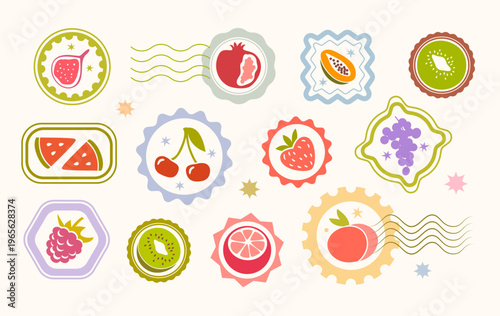 Cute collection of brightly coloured stamps with fruits and berries. Perfect for digital scrapbooking, journaling, planners, stickers, packaging, advertising