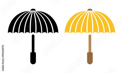Umbrella icons. Yellow and black umbrellas. Vector hand drawn flat illustration.
