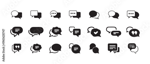 Various styles of black speech bubbles vector icons for online chat application interface
