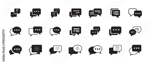 Set of simple black and white chat bubbles icons for communication design