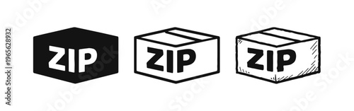 Foto ZIP Code Package Delivery Icon Set, Compressed File Box Symbols, Fast Shipping P