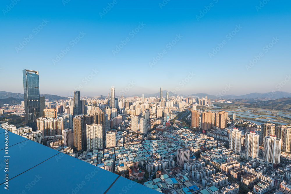 Fototapeta premium The skyline of Futian District, Shenzhen at dusk