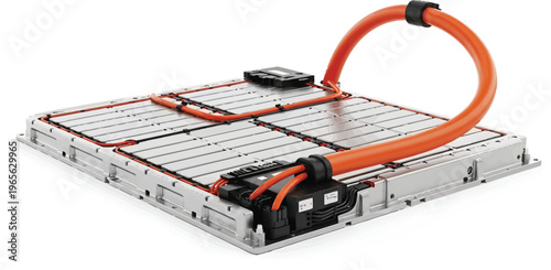 Electric Vehicle Battery Pack with Orange Cable