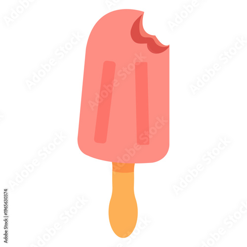 Bright, fruity popsicle on a wooden stick, in flat illustration style on a white background.