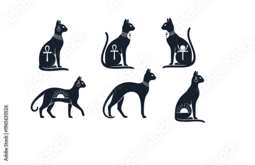 Bastet Goddess Cat Silhouette Sticker, Notes App Chic Egyptian Animal Vector, Playful Hand Drawn Mythology Illustration