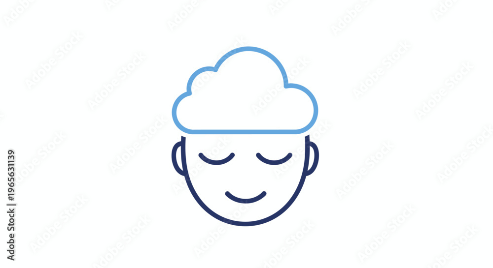 Obraz premium Smiling face with closed eyes and cloud.