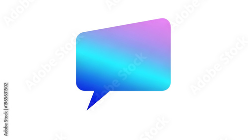 Speech bubble icon with a bright holographic blue and purple iridescent gradient, modern communication symbol, on a transparent background