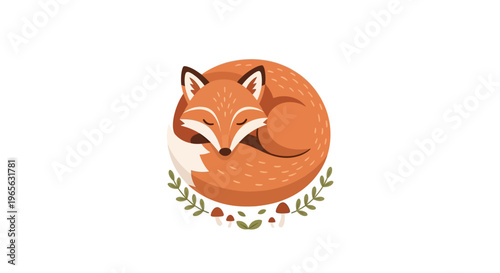 Sleeping Orange Fox Curled Up.
