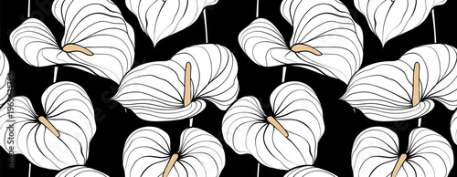 Abstract leaves pattern. Seamless line leaves pattern