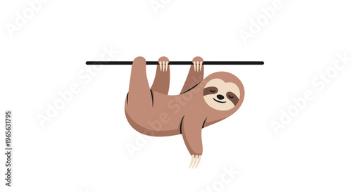 Sloth Hanging Upside Down From Bar.