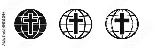 Global Christianity or world mission icon set in various stylistic forms