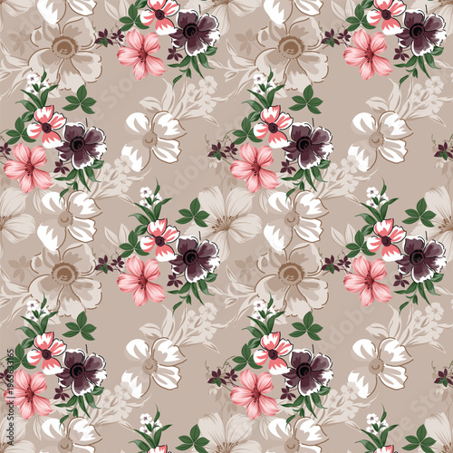 Seamless pattern with tropical dry flowers in style painted in watercolor for women's summer textile summer dresses and surface design