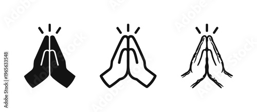 Praying Hands Icons Set. Gesture of Prayer, Worship, and Gratitude in Various Styles