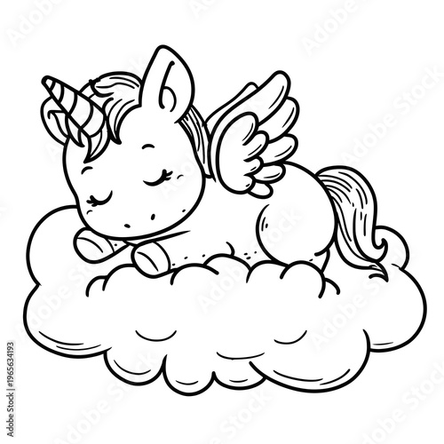 A magical unicorn with wings coloring page.