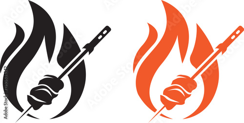Grill Fire Restaurant Food Business Logo Design