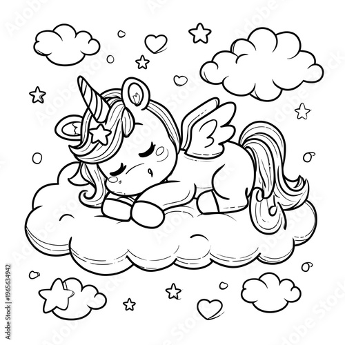 A magical unicorn with wings coloring page.
