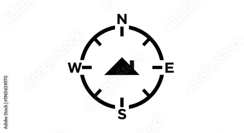 Black and white compass navigation symbol.