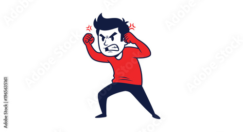Angry Man Ready to Fight, Cartoon Character Expressing Rage and Frustration