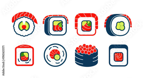 Assorted Sushi Rolls and Nigiri Collection, Japanese Food Icons