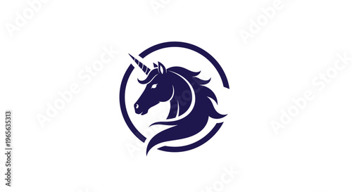 Unicorn head with single horn logo.