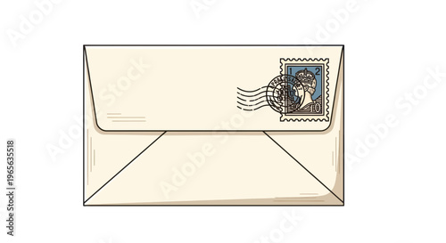 Vintage Envelope with Postage Stamp and Postmark, Hand-Drawn Illustration