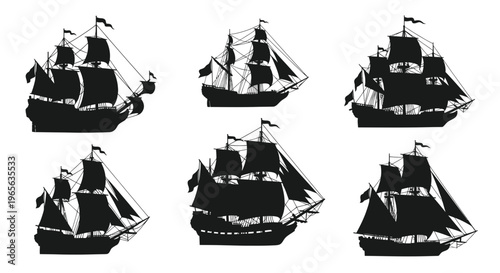 Silhouette Collection of Vintage Sailing Ships