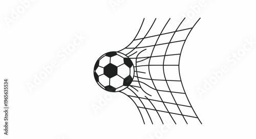 Soccer ball breaking through goal net, sport concept, action, vector illustration