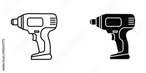Comparison of a standard drill and a cordless power drill in black and white outlines
