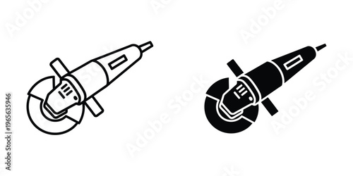 Comparison of an outline and filled angle grinder icon designs for visual representation.