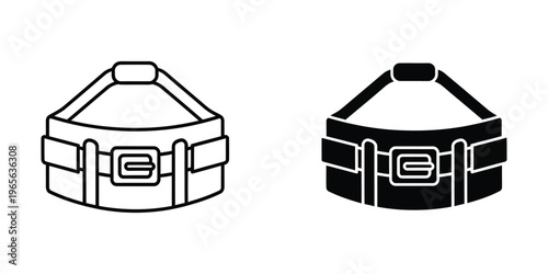 Two different styles of messenger shoulder bags with buckle closures depicted in black and white