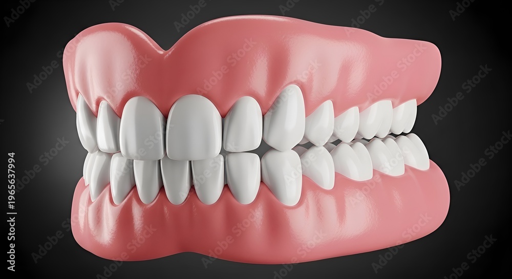 Obraz premium Realistic 3D Render of Dentures with White Teeth on Dark Background