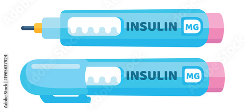 GLP 1 injection pen hand drawn vector illustration. Diabetes medication or insulin syringe isolated on white