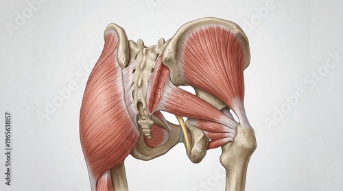 Anatomy of a human pelvis with gluteus maximus removed showing medius