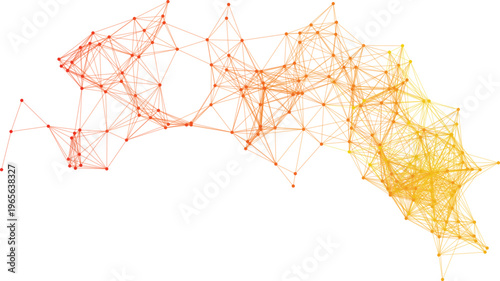 Schilderij op canvas Abstract plexus network background, orange and yellow geometric connecting lines