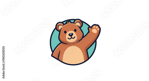 Brown cartoon bear waving hand.