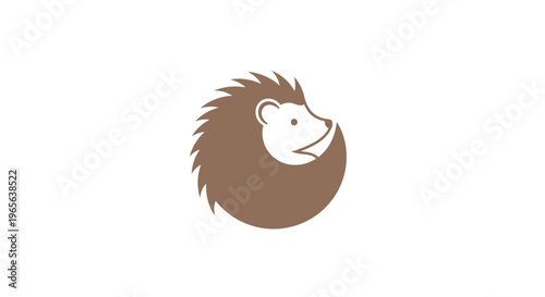Brown Hedgehog Cartoon Animal Face Profile.