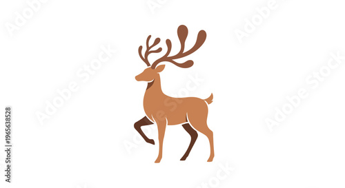 Brown Deer with Large Antlers Running.