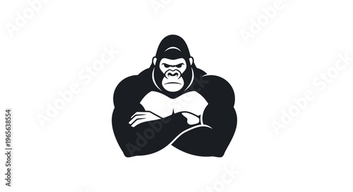 Black gorilla with arms crossed standing.