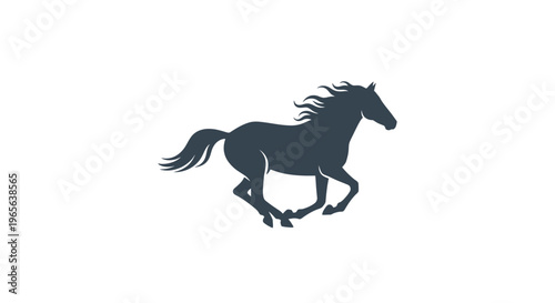 Black Horse Running Fast Silhouette Side.