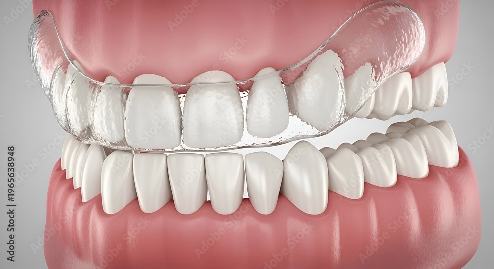 Obraz premium Clear Dental Aligners for Teeth Straightening - Close-up 3D Render