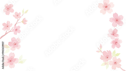 Watercolor-style lovely cherry blossom flowers, sakura spring botanical illustration, pink and white／水彩　桜