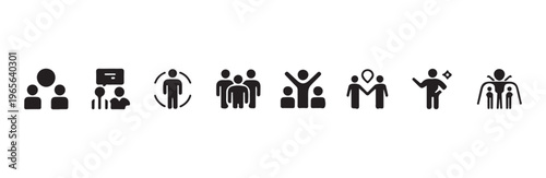 Business management and leadership icons illustrating communication teamwork and vision goals
