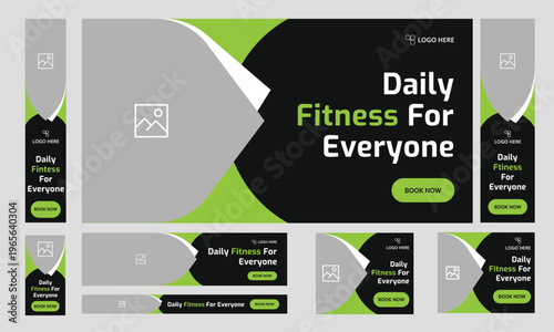 Customizable vector gym fitness social media post banner template set, Sports social media square banner, Workout exercise social media promotion design. Vector eps 10 file format