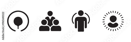 Set of communication and business icons representing teamwork connection support and professional roles