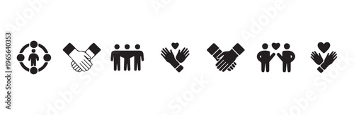 Different icons depicting human connection teamwork agreement support relationships and shared success concepts