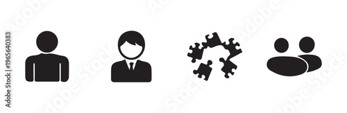 Simple icons for individual user profile business professional role and problem solving puzzle connection concepts