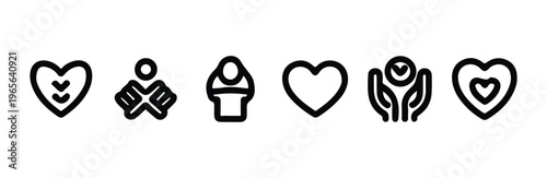 icon set heart love care giving support kindness donation helping hands people